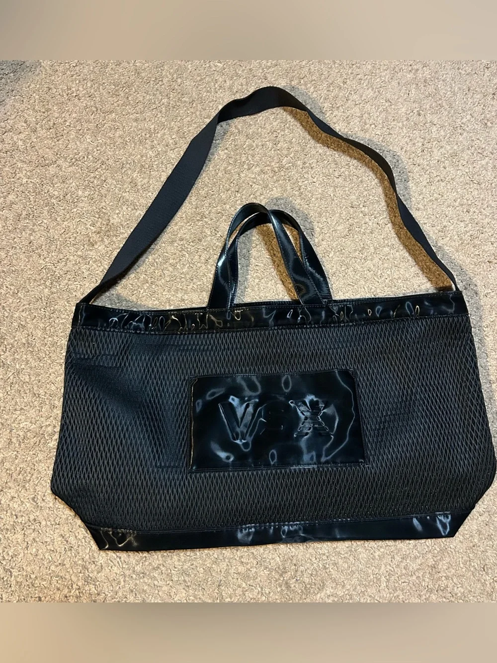 Victoria’s Secret Sport Black Mesh Tote Bag Large Gym Travel VSX